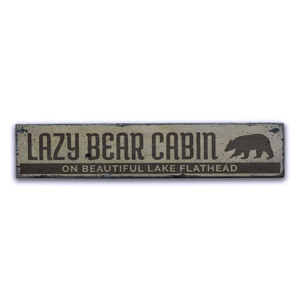 Lazy Bear Cabin Vintage Wood Sign