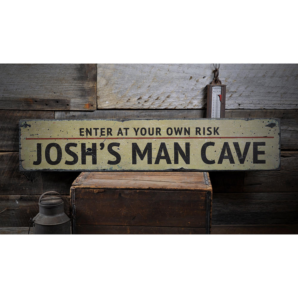 Man Cave Entrance Warning Vintage Wood Sign