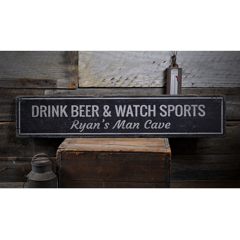 Drink Beer & Watch Sports Vintage Wood Sign