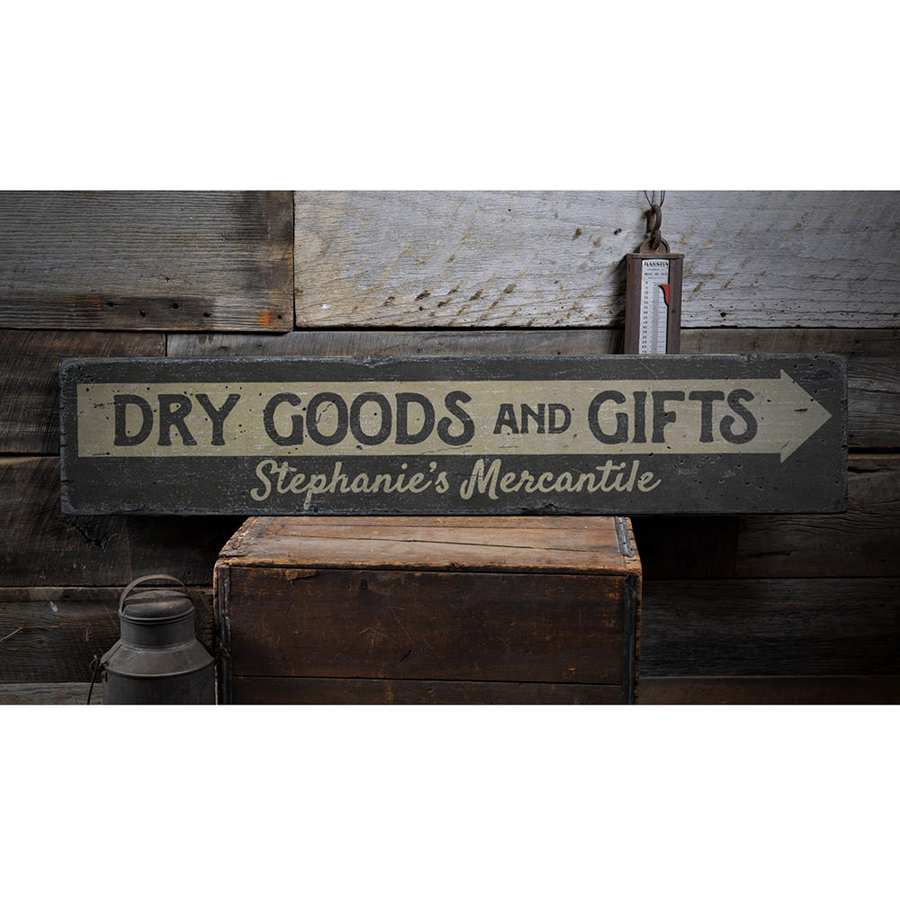 Dry Goods & Gifts Arrow Vintage Wood Sign