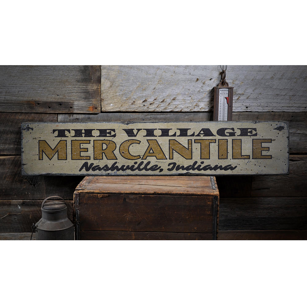 Village Mercantile Vintage Wood Sign