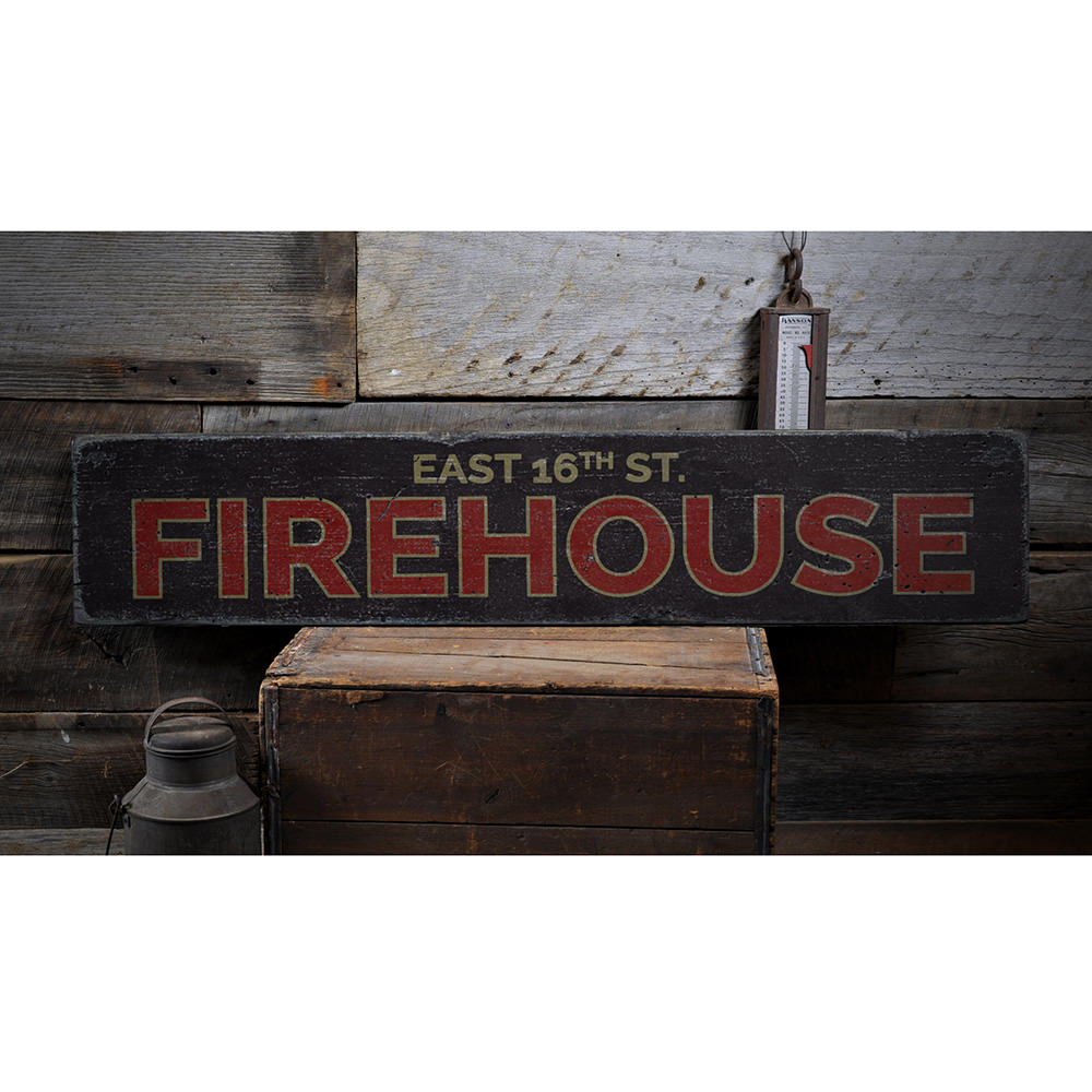Firehouse Street Name Vintage Wood Sign