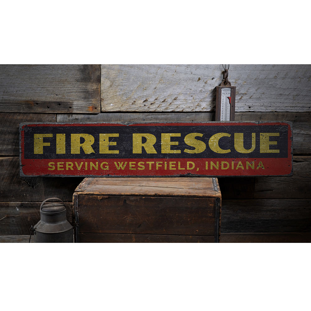 Fire Rescue Vintage Wood Sign