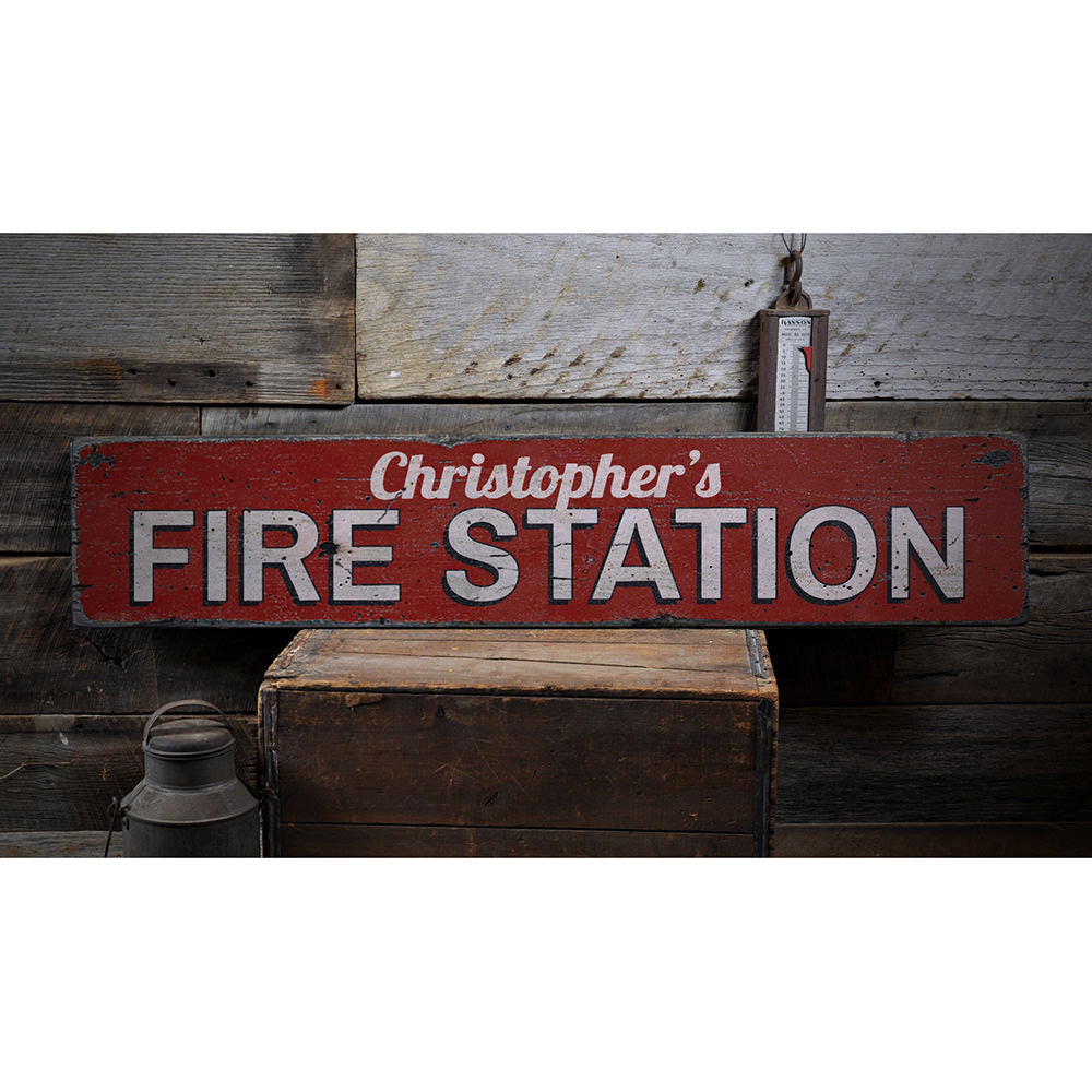 Fire Station Name Vintage Wood Sign