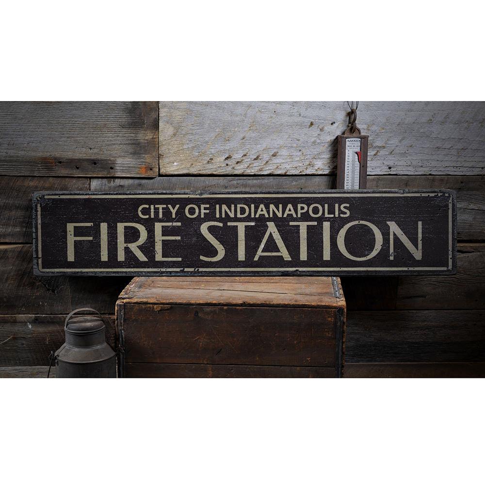 Fire Station City Vintage Wood Sign