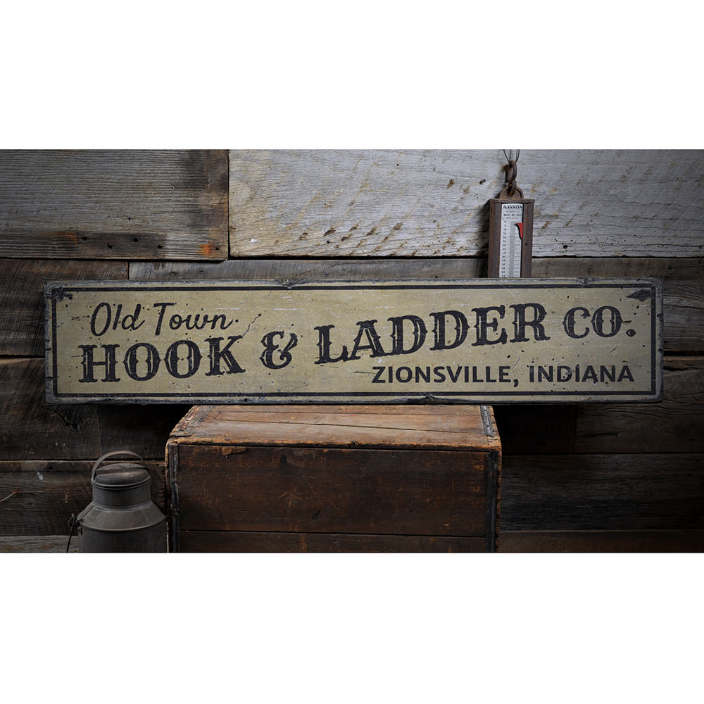 Old Town Hook & Ladder Vintage Wood Sign