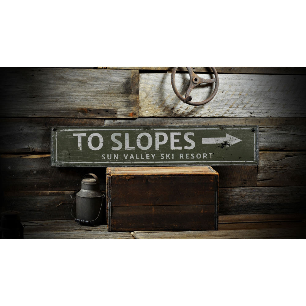 To Slopes Ski Resort Vintage Wood Sign