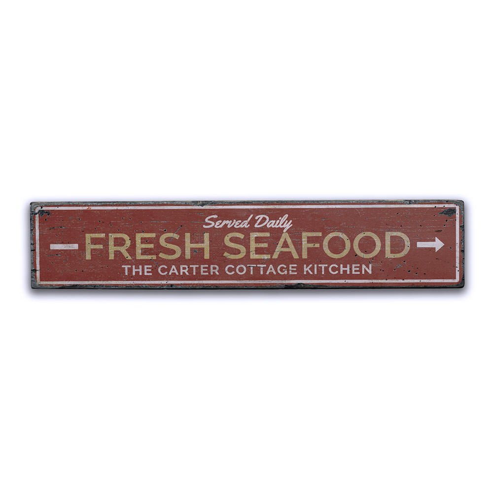 Fresh Seafood Arrow Vintage Wood Sign