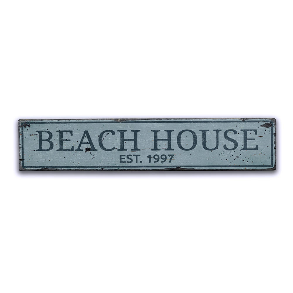 Beach House Established Date Vintage Wood Sign