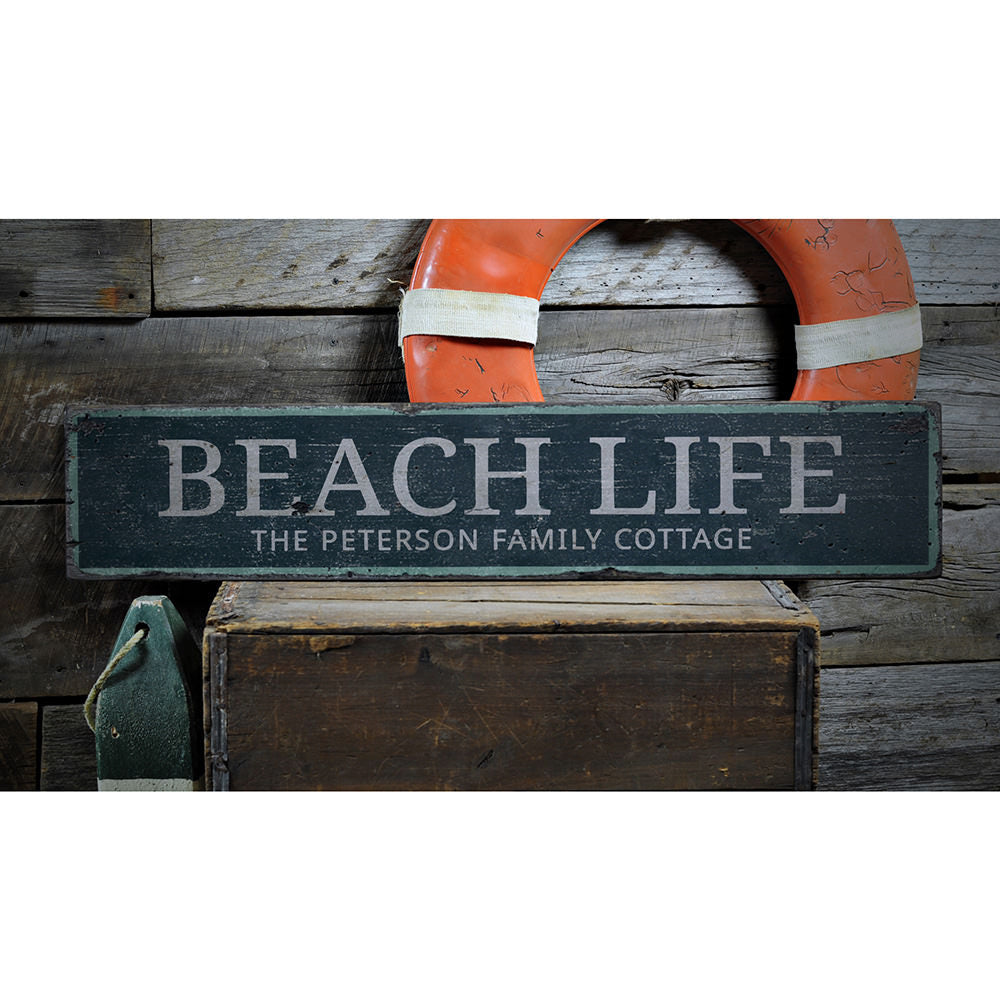 Beach Life Vintage Wood Sign