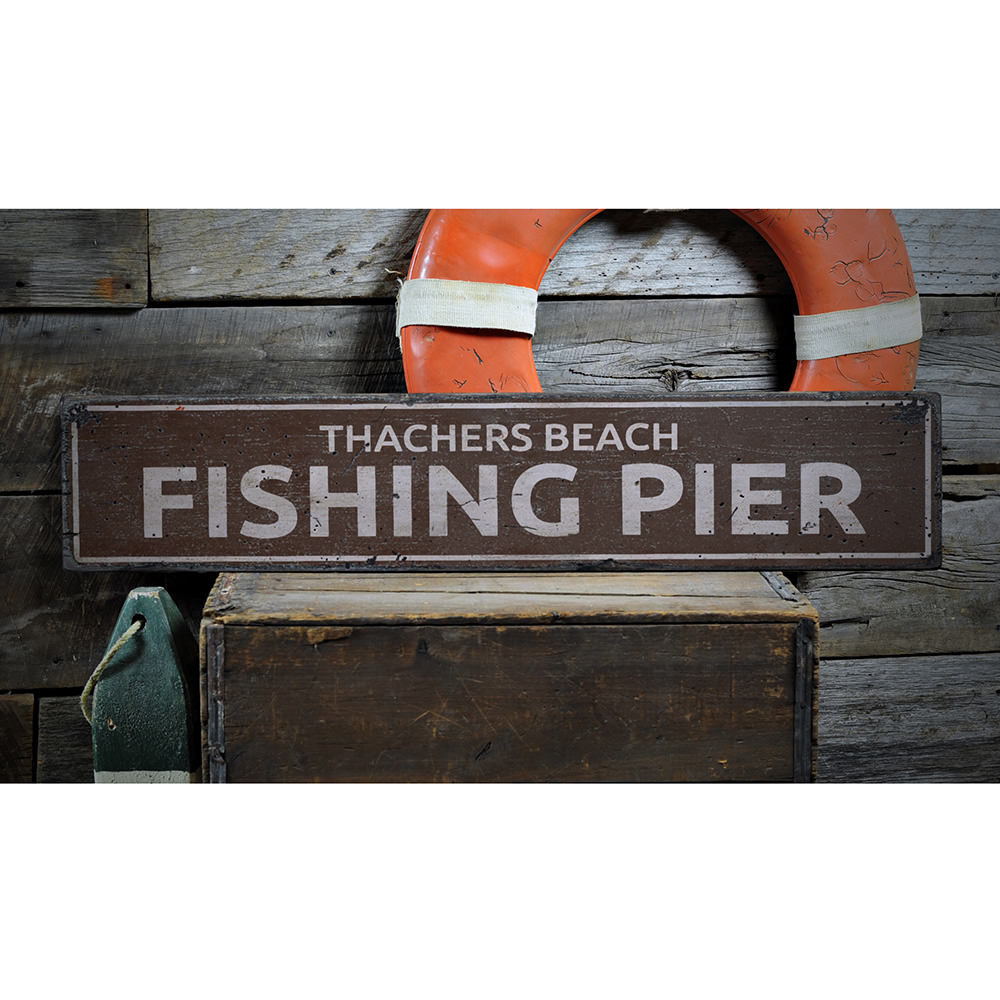 Fishing Pier Vintage Wood Sign – www.
