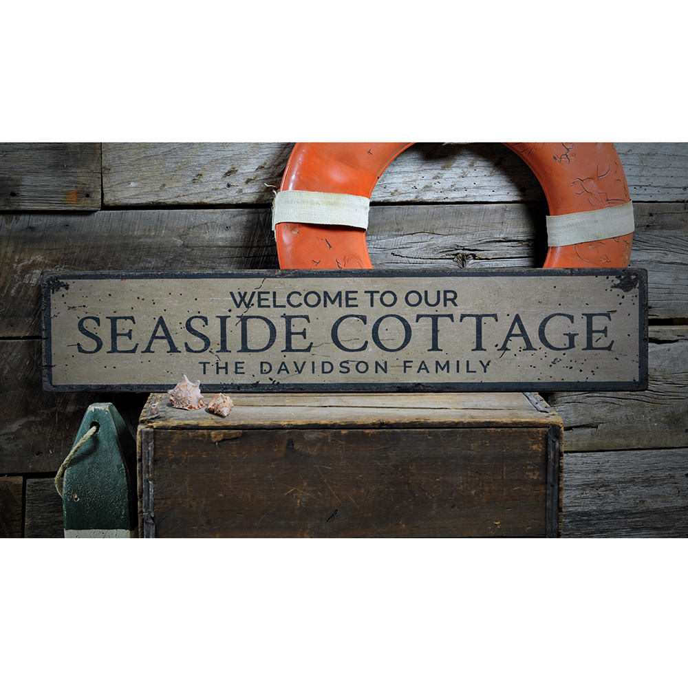 Seaside Cottage Welcome Vintage Wood Sign