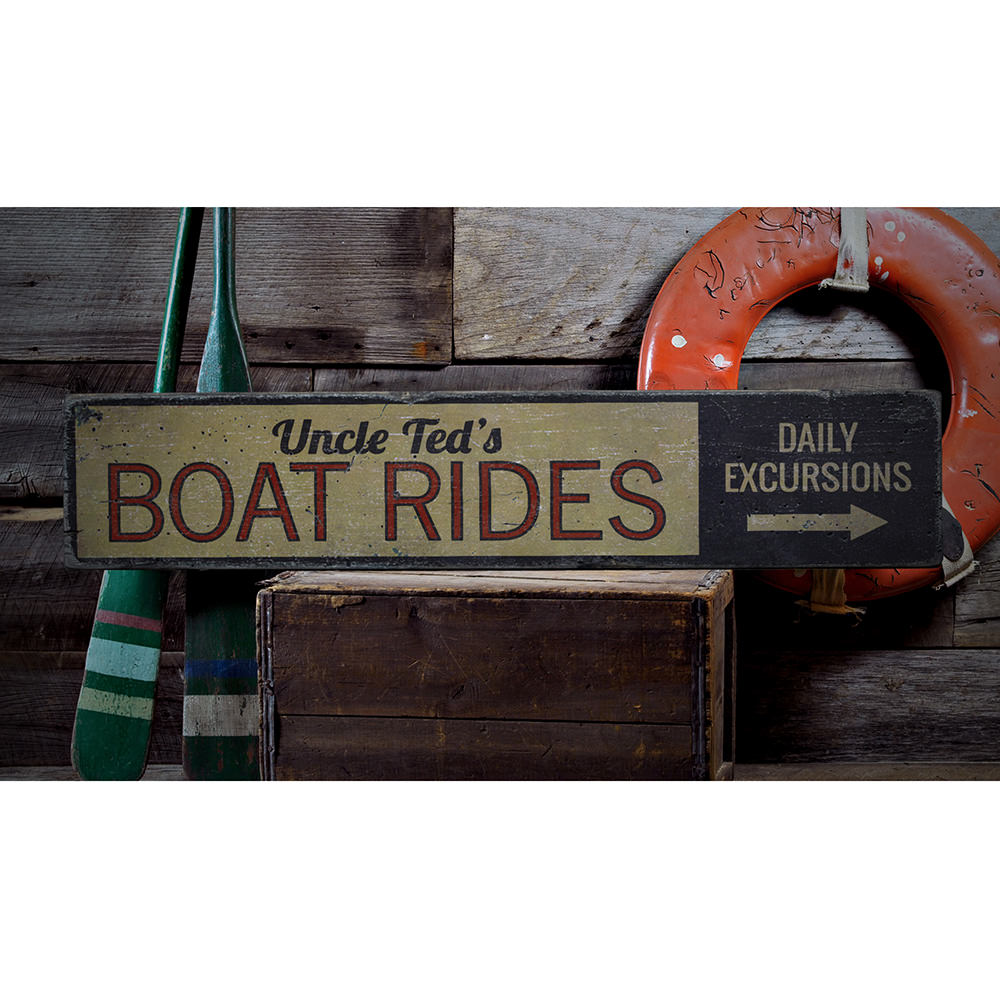 Boat Rides Directional Vintage Wood Sign