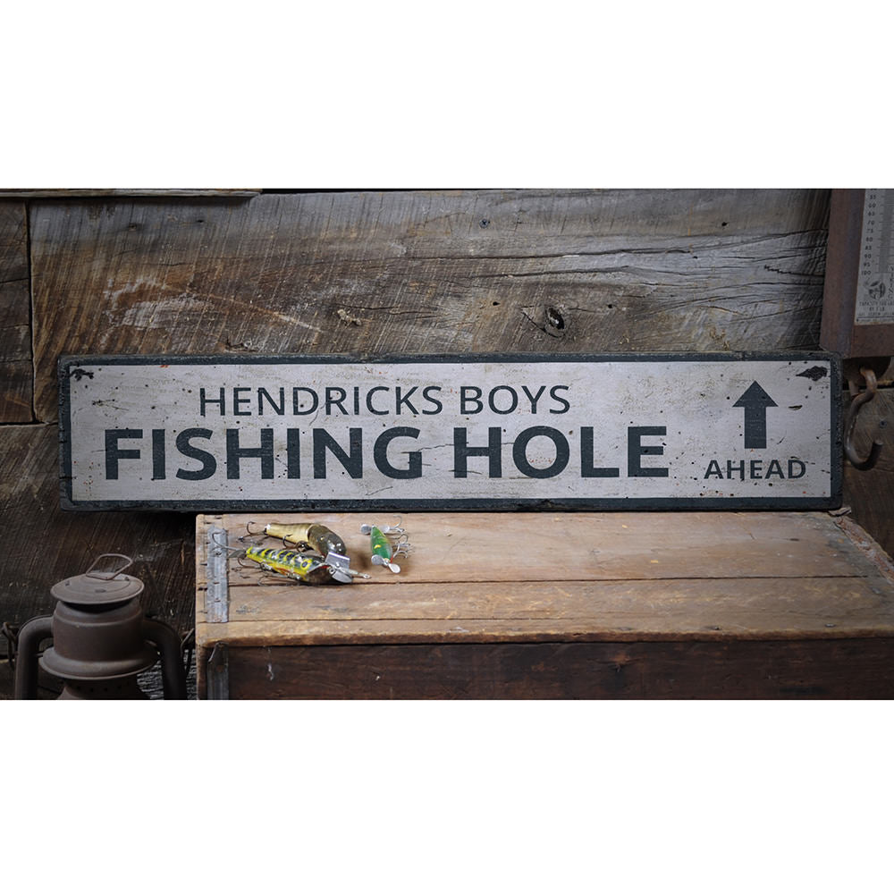 Fishing Hole Vintage Wood Sign