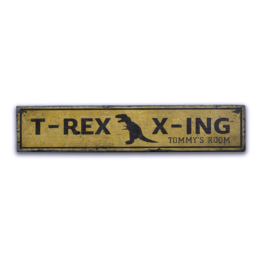 T Rex Crossing Vintage Wood Sign
