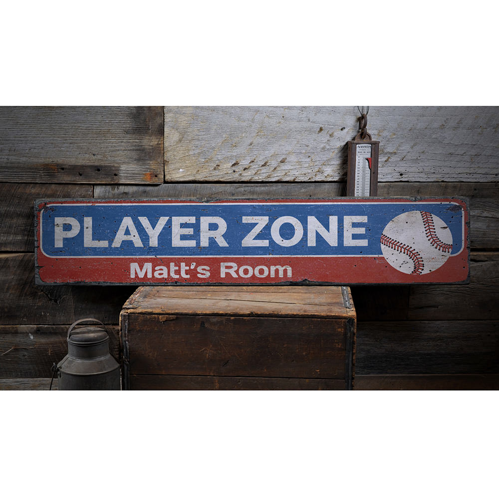 Baseball Player Zone Vintage Wood Sign