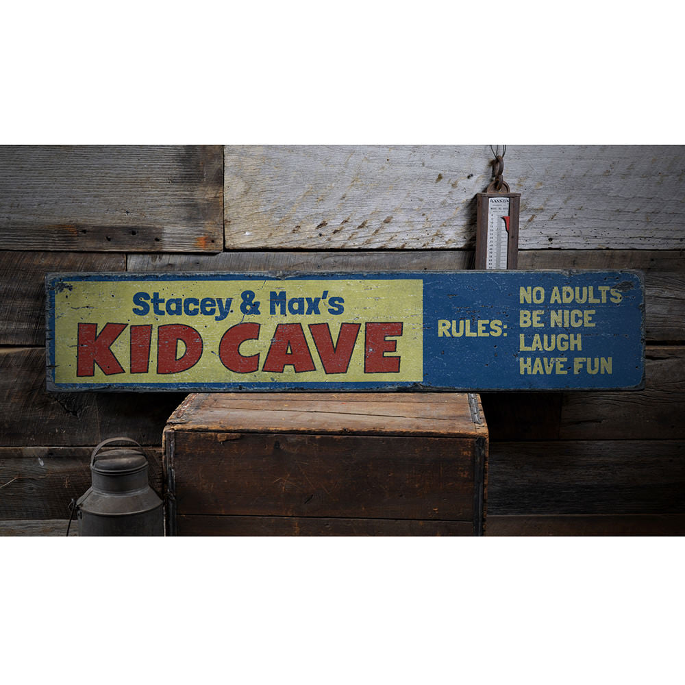 Kid Cave Rules Vintage Wood Sign
