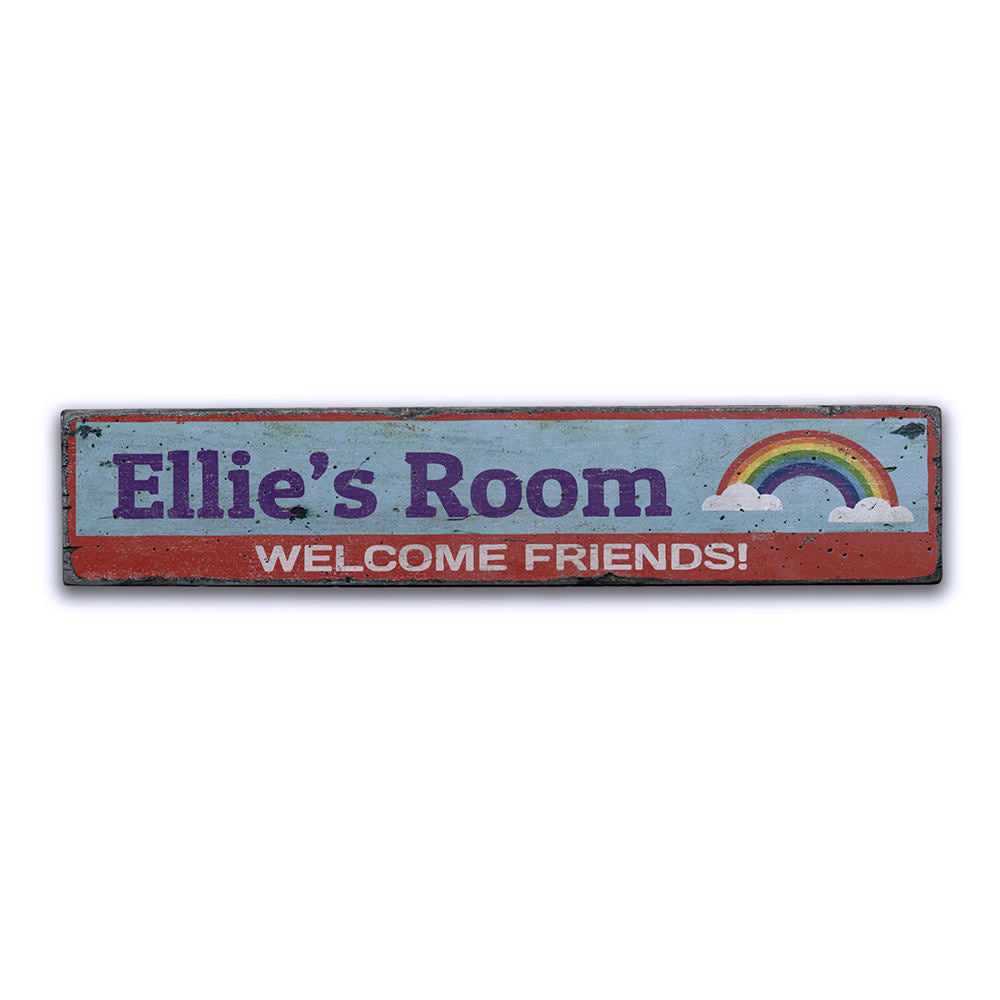 Rainbow Welcome Friends Vintage Wood Sign