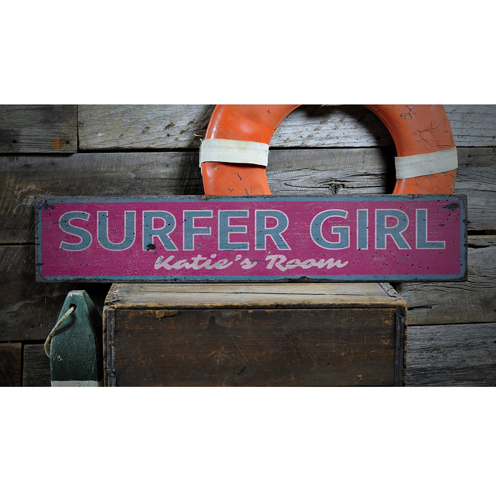 Surfer Girl Vintage Wood Sign