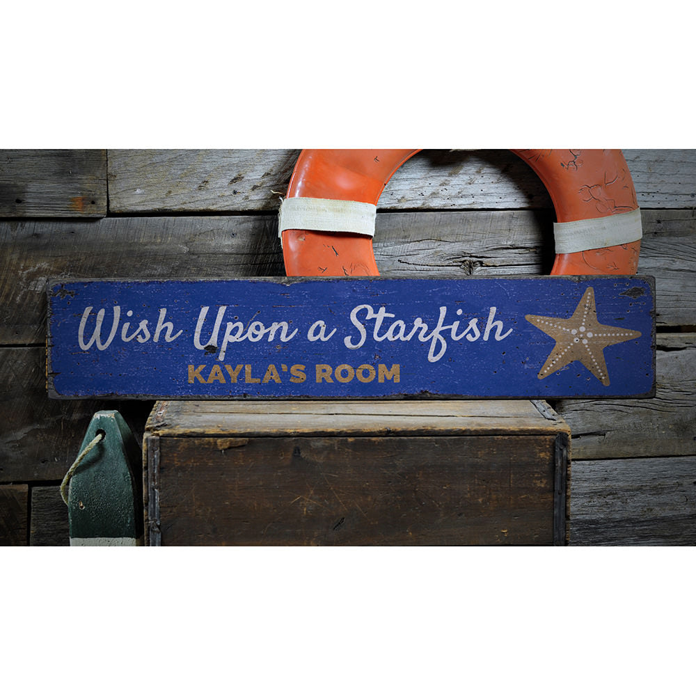 Wish Upon A Starfish Vintage Wood Sign