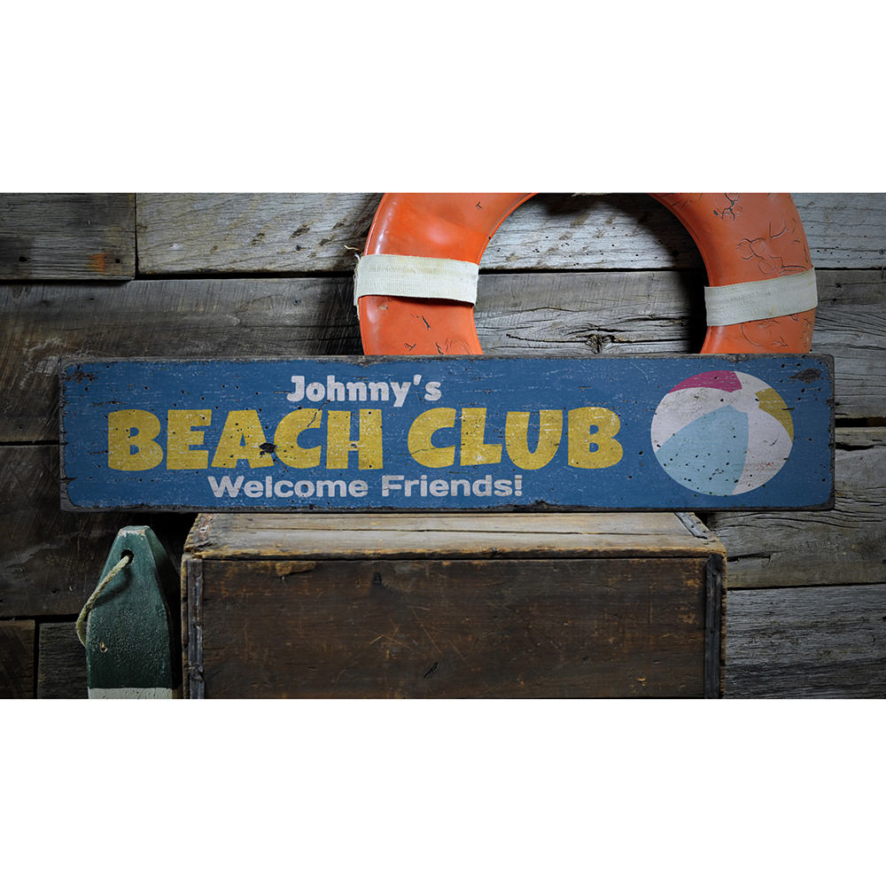 Beach Club Welcome Vintage Wood Sign