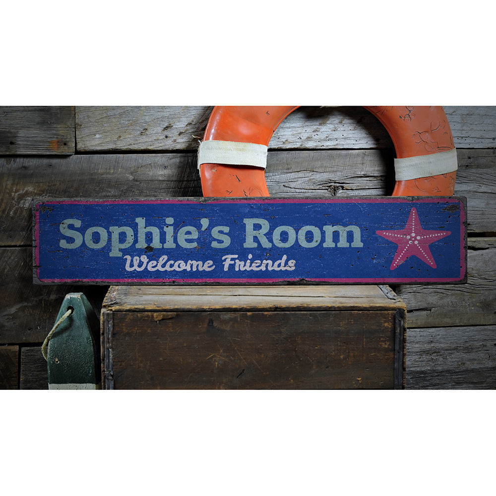 Starfish Welcome Friends Vintage Wood Sign