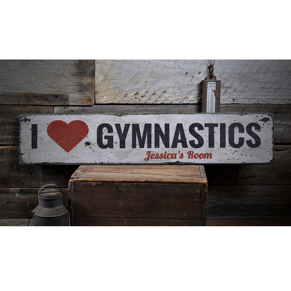 I Love Gymnastics Vintage Wood Sign