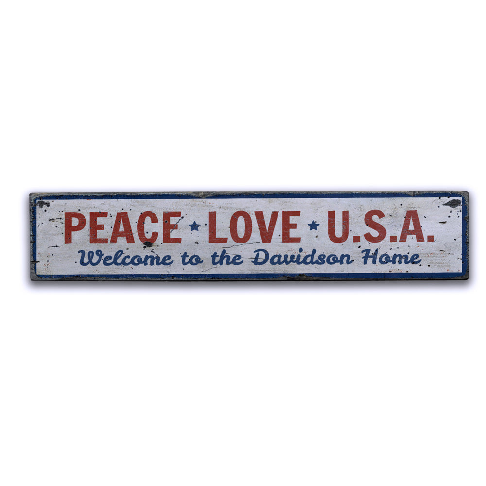 Peace Love USA Vintage Wood Sign