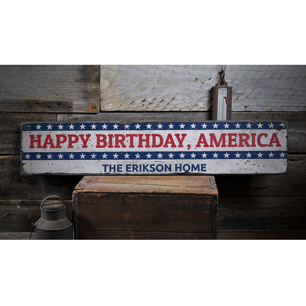 Happy Birthday America Vintage Wood Sign
