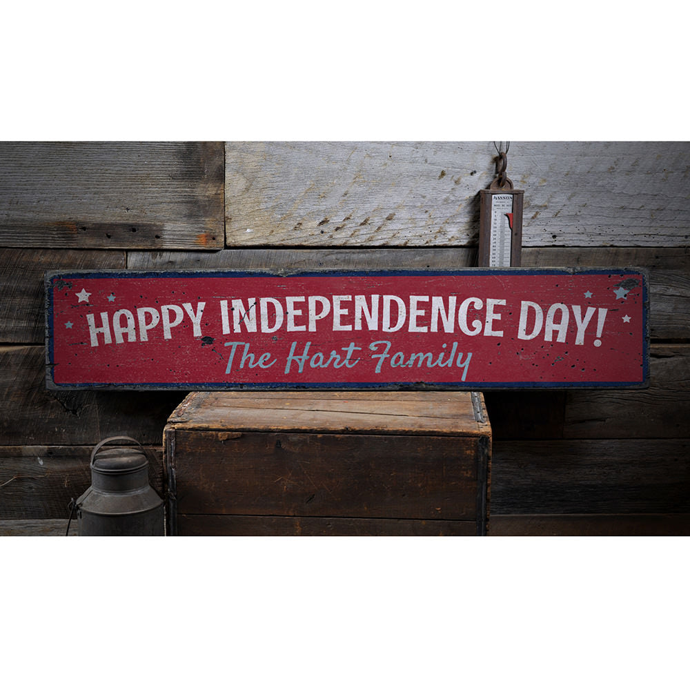 Independence Day Family Vintage Wood Sign