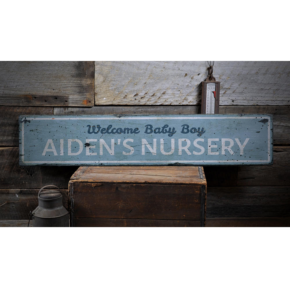 Welcome Baby Boy Vintage Wood Sign