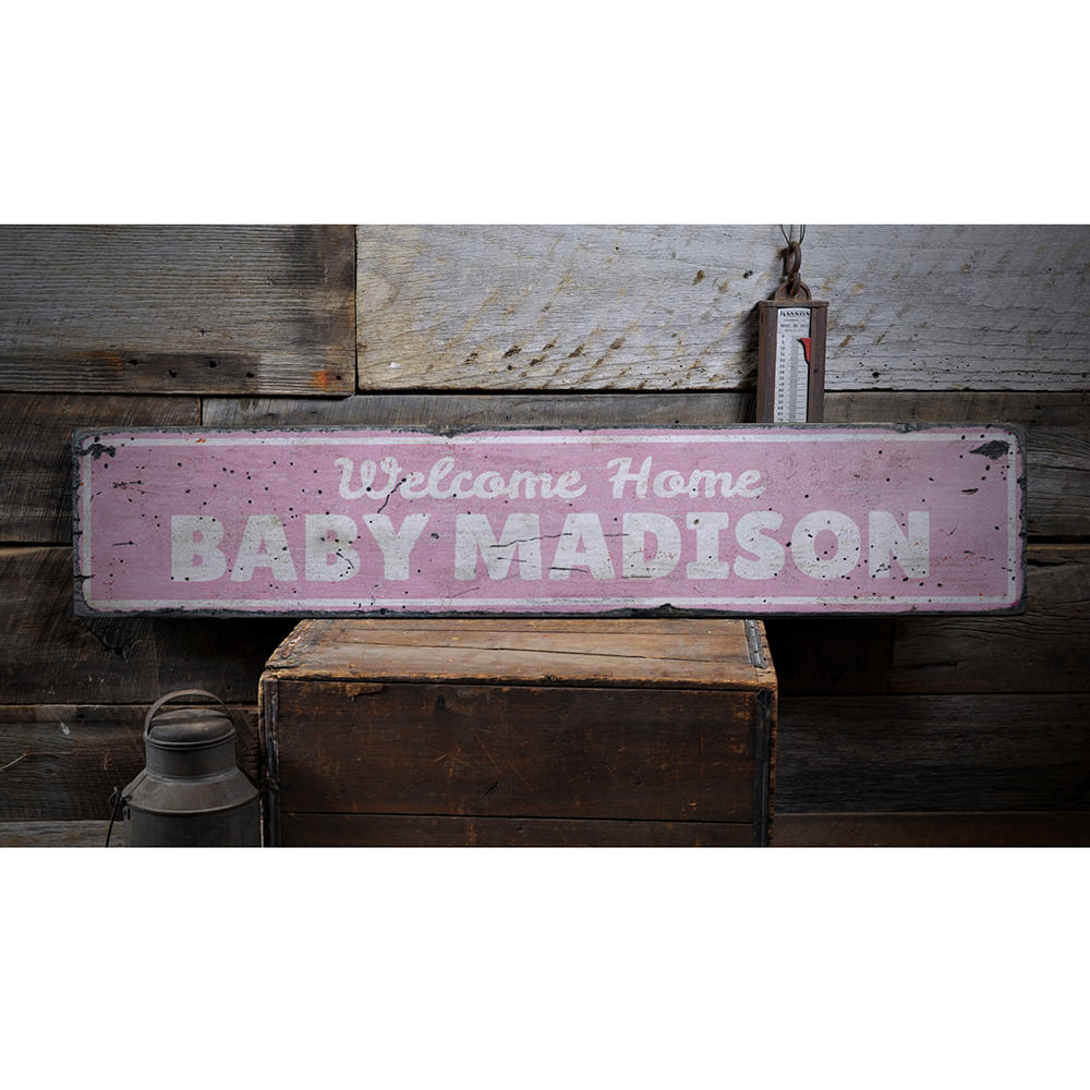 Welcome Home Baby Vintage Wood Sign
