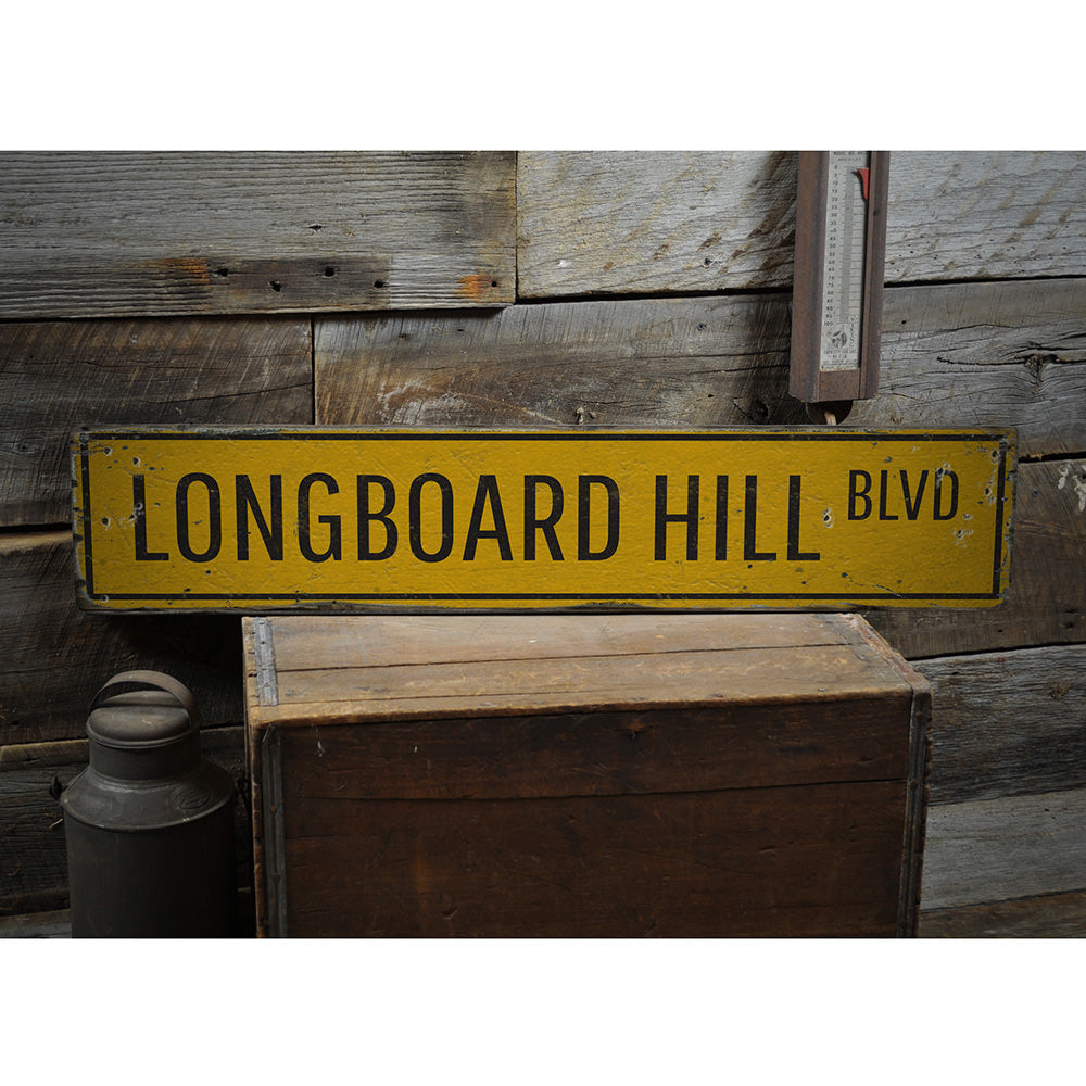 Longboard Hill Blvd Vintage Wood Sign