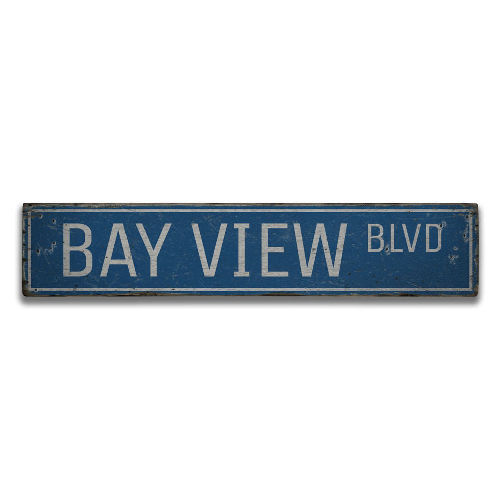 Bay View Blvd Vintage Wood Sign