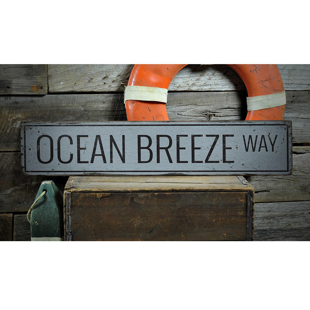 Ocean Breeze Way Vintage Wood Sign