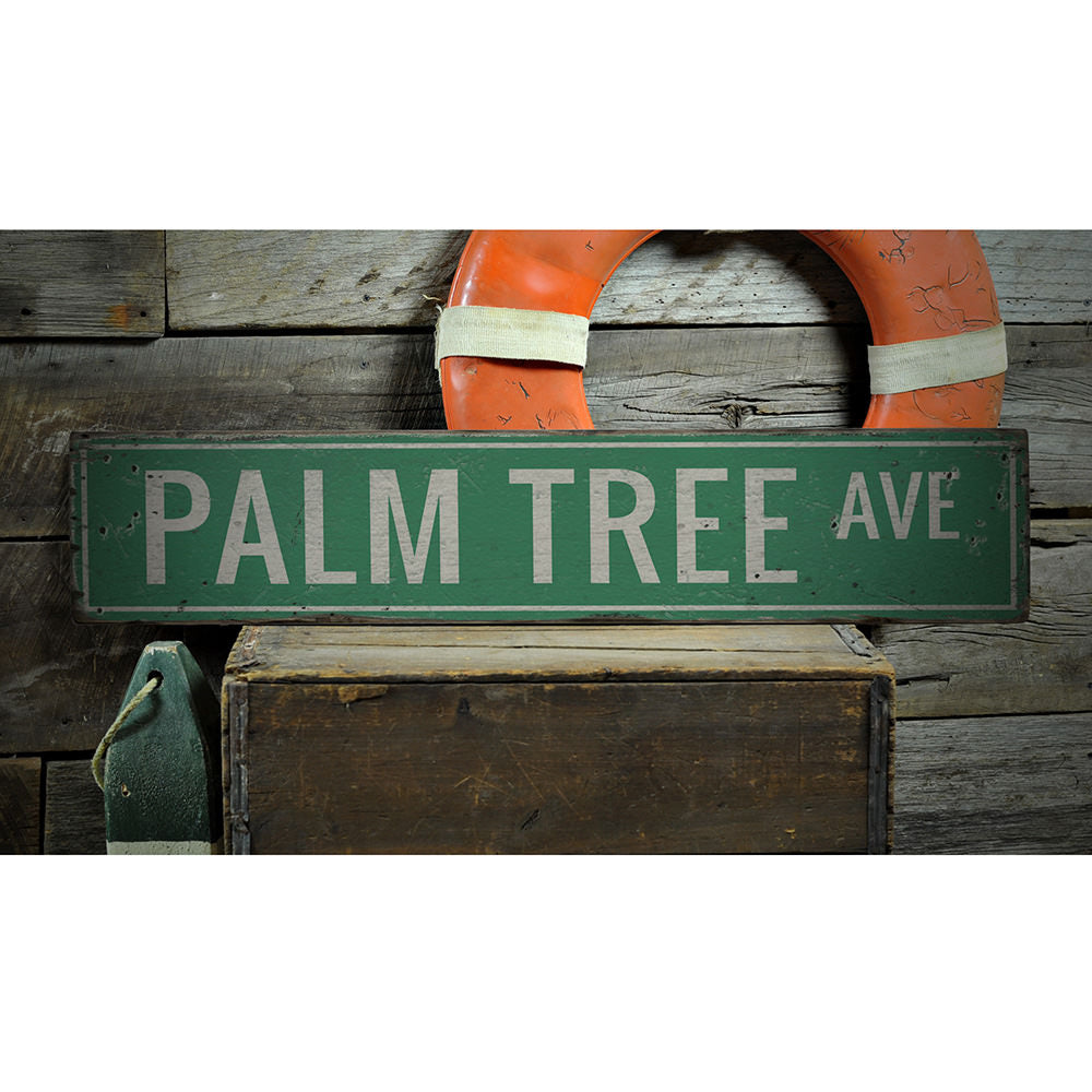 Palm Tree Avenue Vintage Wood Sign