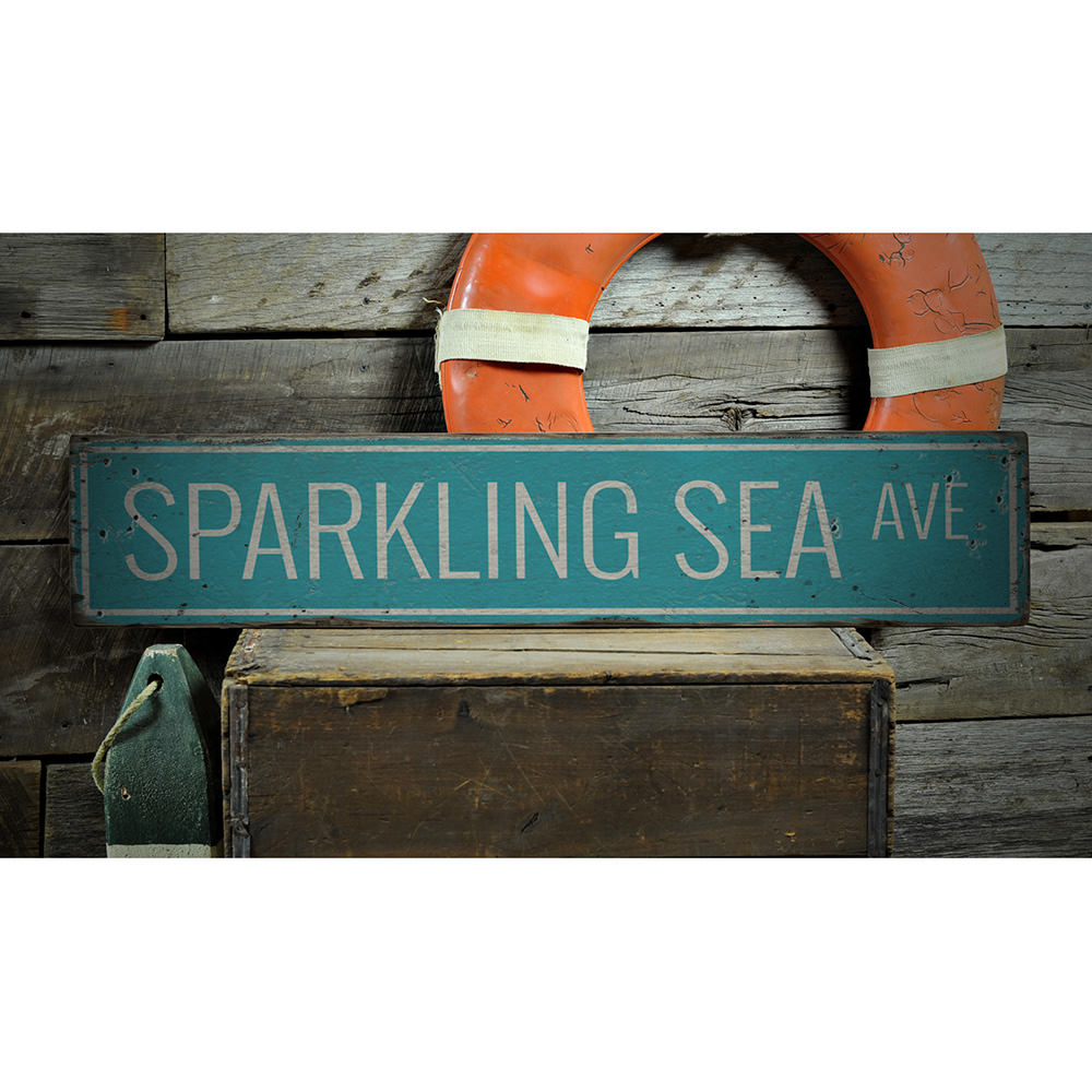 Sparkling Sea Avenue Vintage Wood Sign