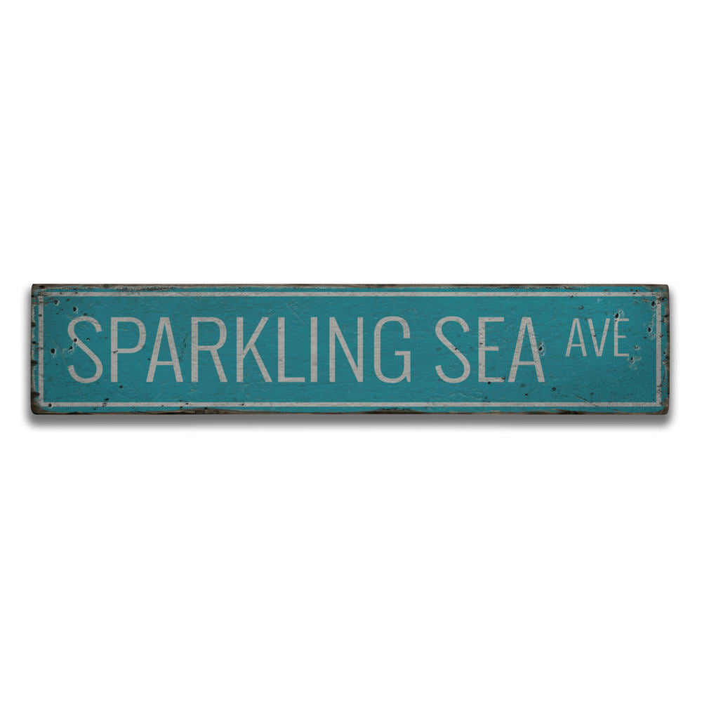 Sparkling Sea Avenue Vintage Wood Sign