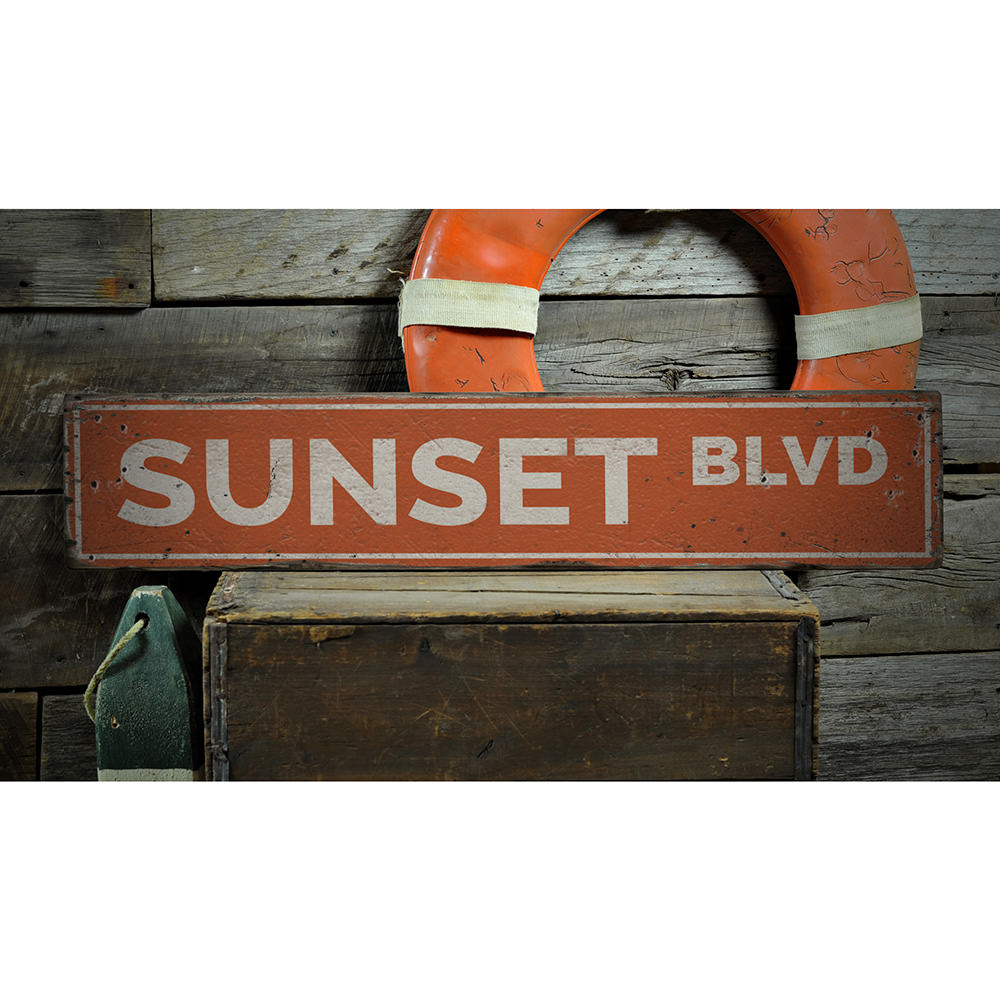 Sunset Blvd Vintage Wood Sign