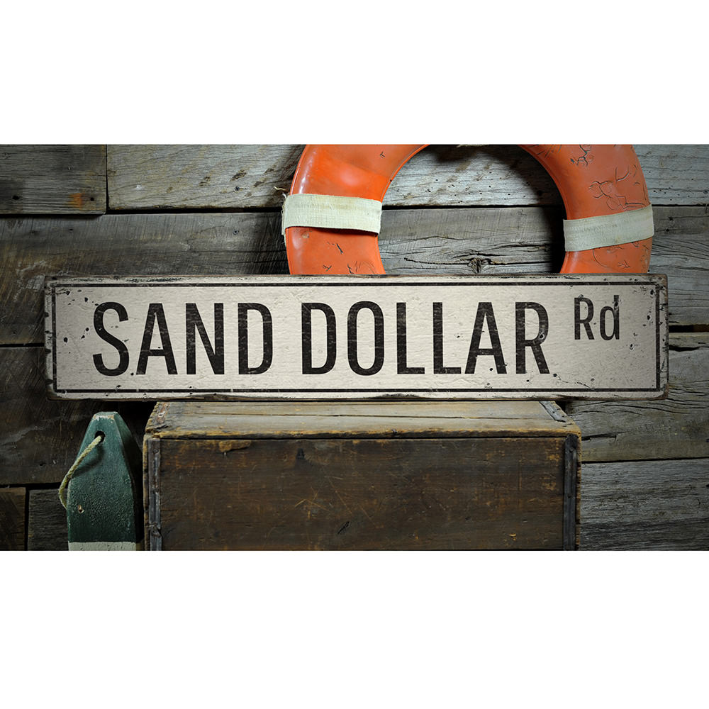 Sand Dollar Road Vintage Wood Sign