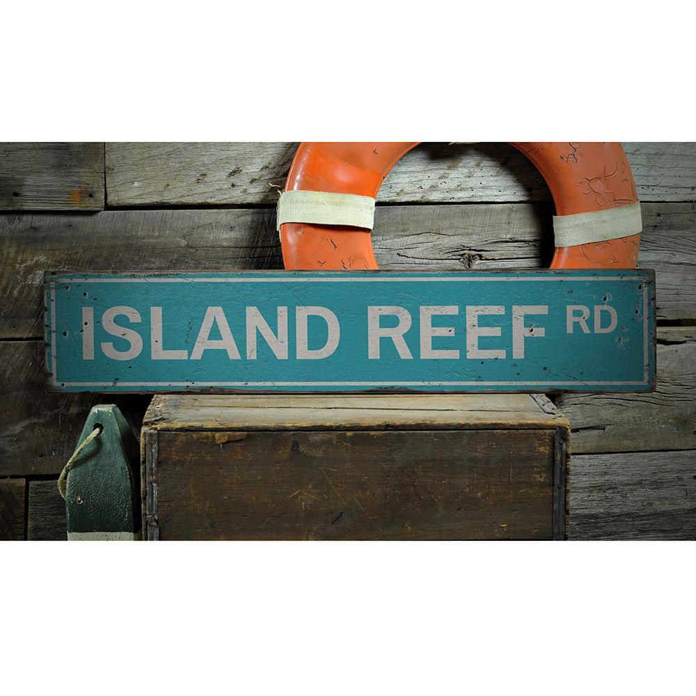 Island Reef Road Vintage Wood Sign