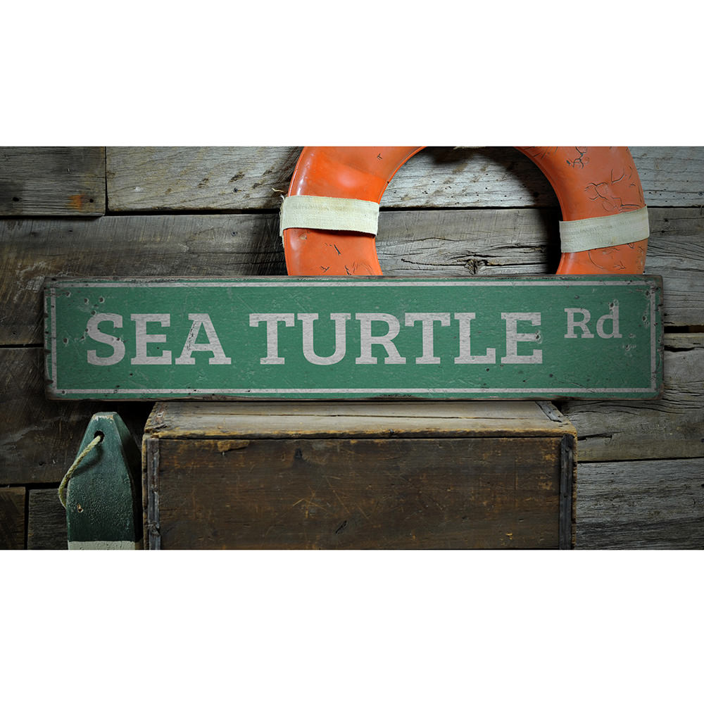 Sea Turtle Road Vintage Wood Sign