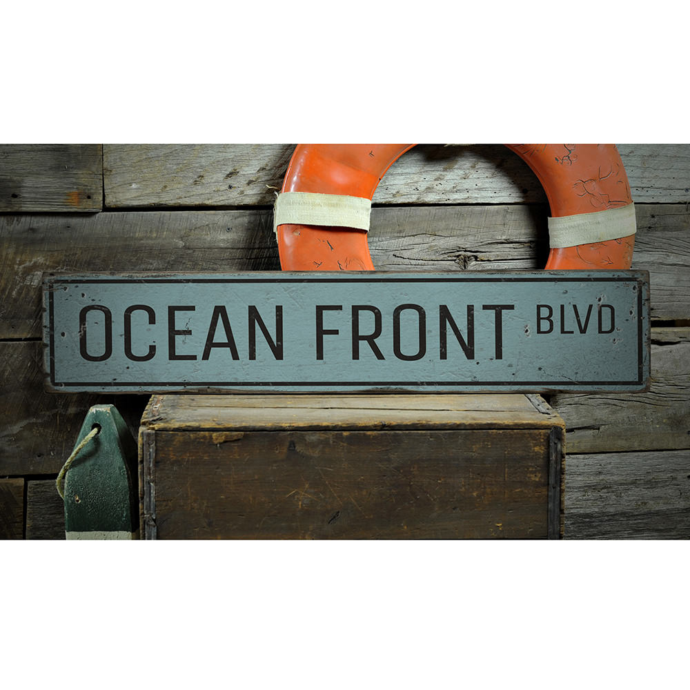 Oceanfront Blvd Vintage Wood Sign