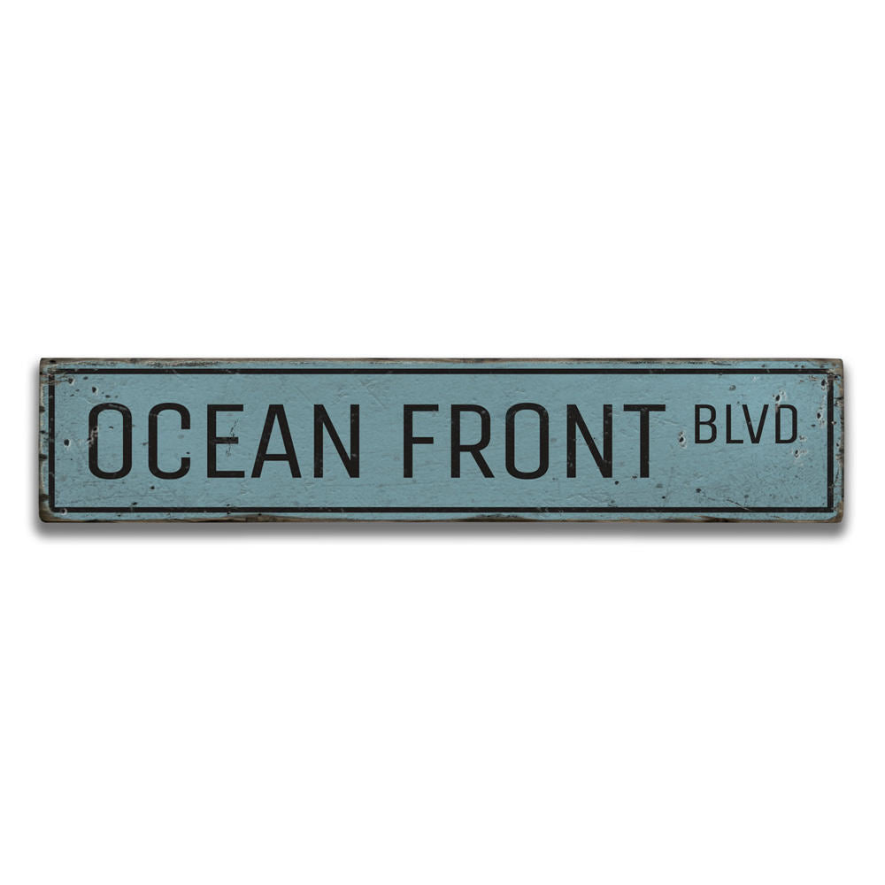 Oceanfront Blvd Vintage Wood Sign