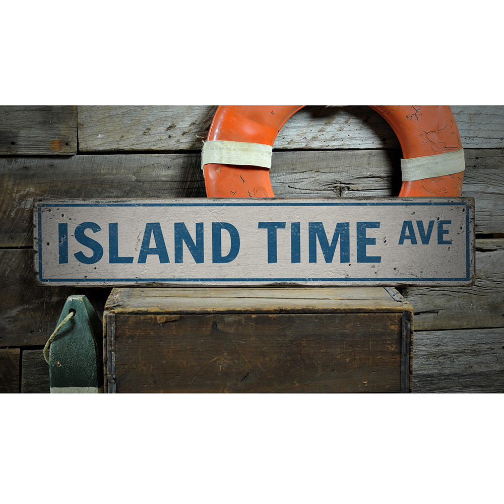 Island Time Avenue Vintage Wood Sign