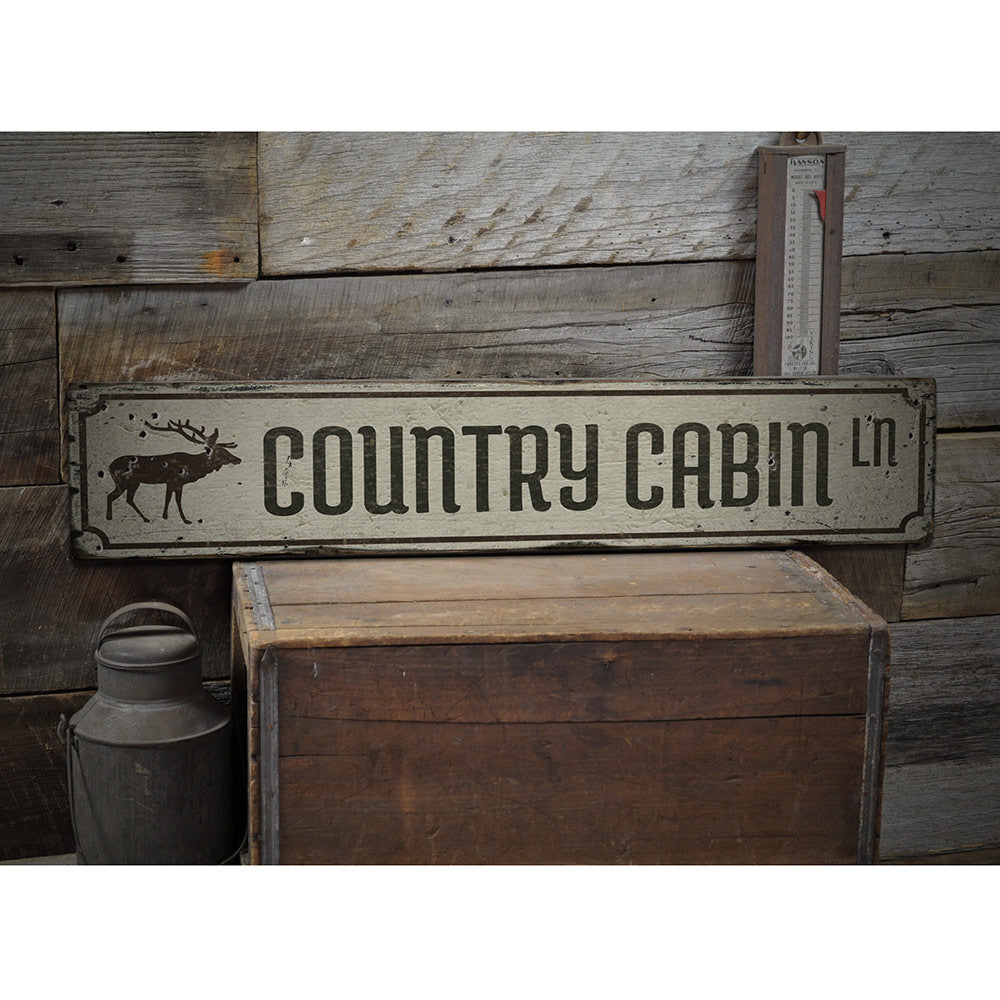 Country Cabin Lane Vintage Wood Sign