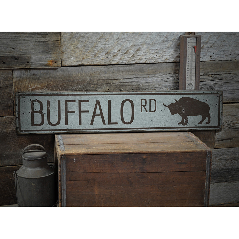 Buffalo Road Vintage Wood Sign