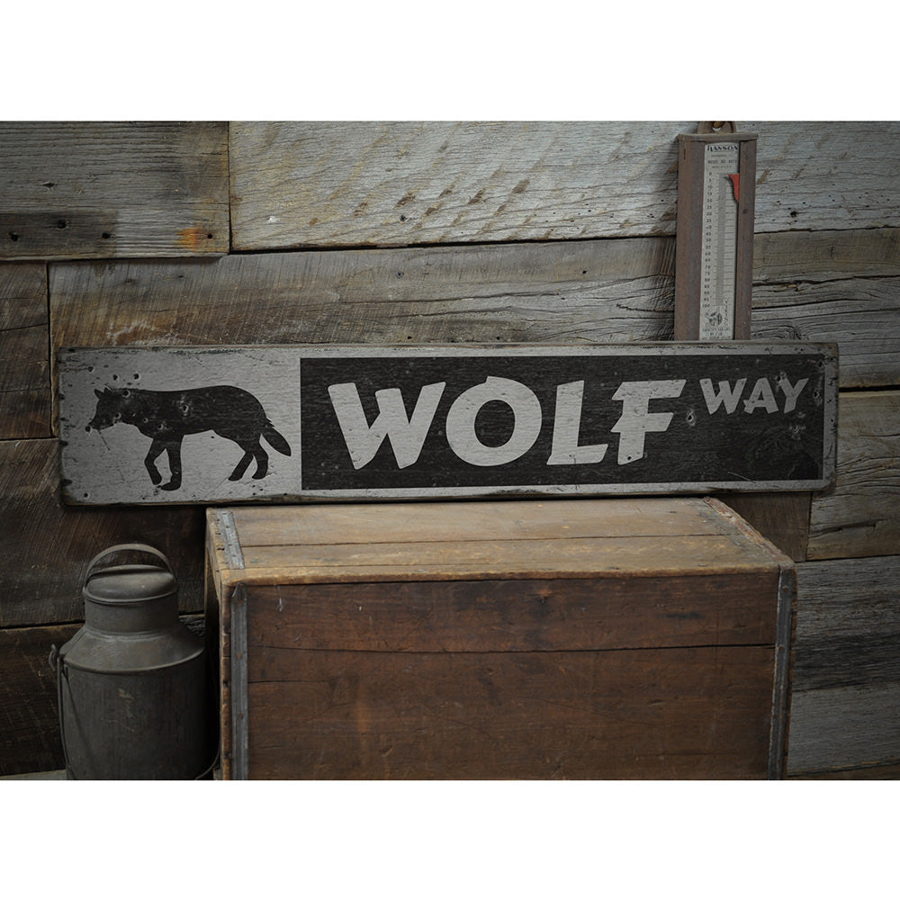 Wolf Way Vintage Wood Sign