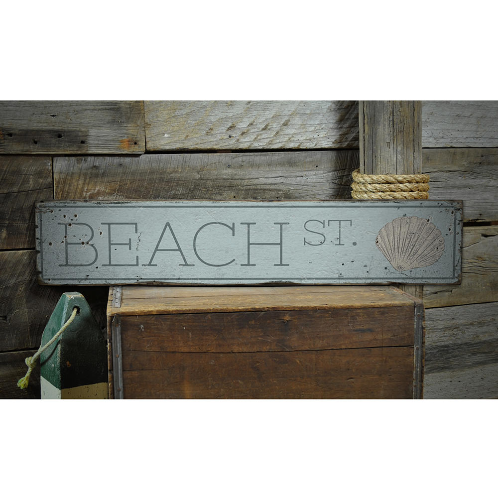 Seashell Beach Street Vintage Wood Sign