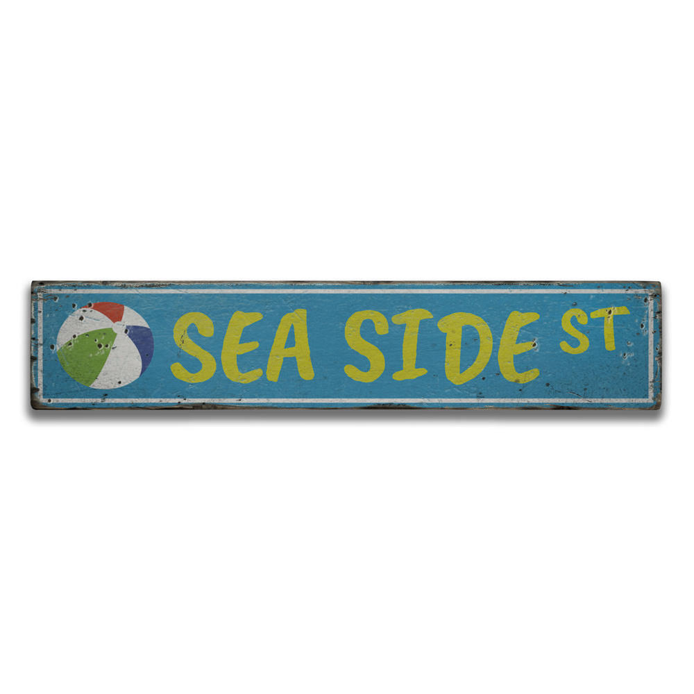 Seaside Street Vintage Wood Sign